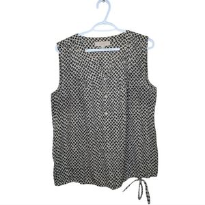 LOFT Ann Taylor Large Women's Sleeveless Patterned Black Taupe Tie Top Blouse